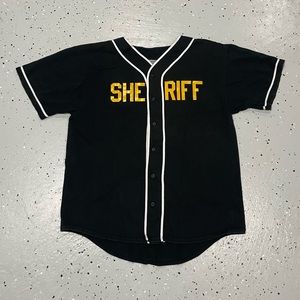 Vintage 90s Badger Sportswear Baseball Jersey “Sheriff” #13 Mens XL Black